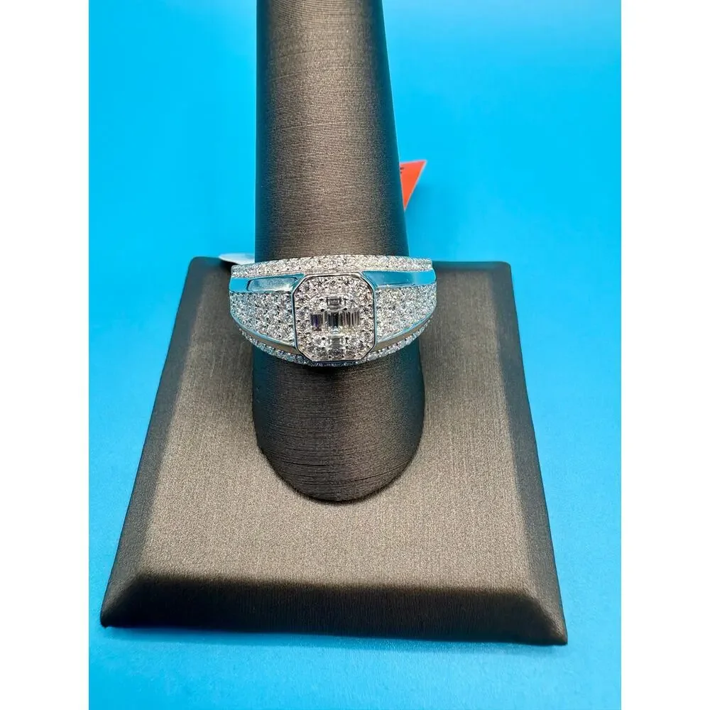 Brilliant Men's Moissanite Ring - 3CT Sterling Silver, Sz 10